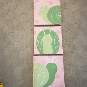 Pink and Green Snail Canvas Art Set